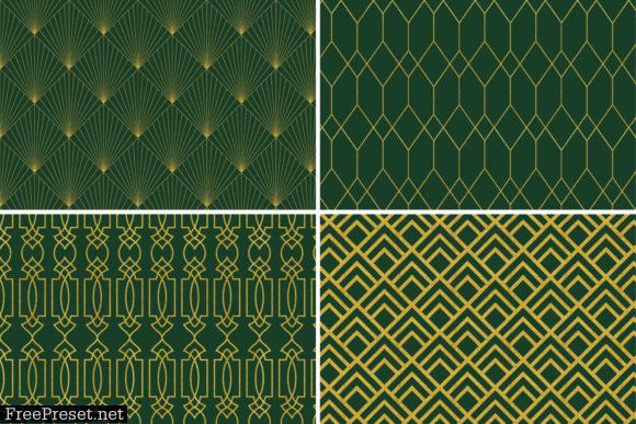 8 Art Deco Patterns - Green & Gold Set 3