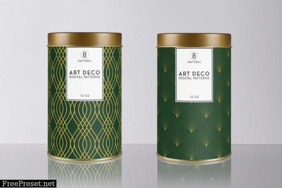 8 Art Deco Patterns - Green & Gold Set 3