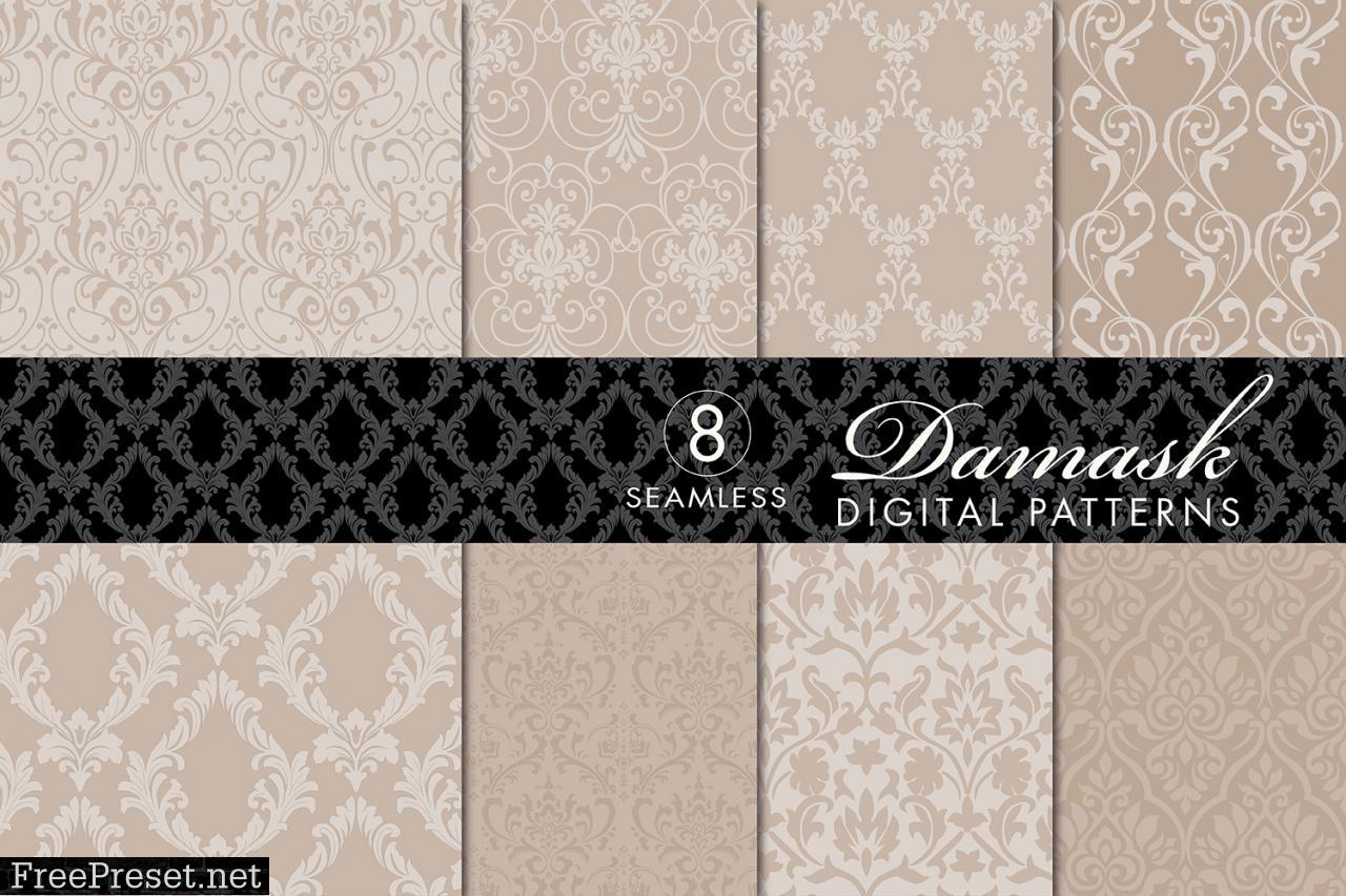 8 Damask Patterns Light & Dark Dusty Rose