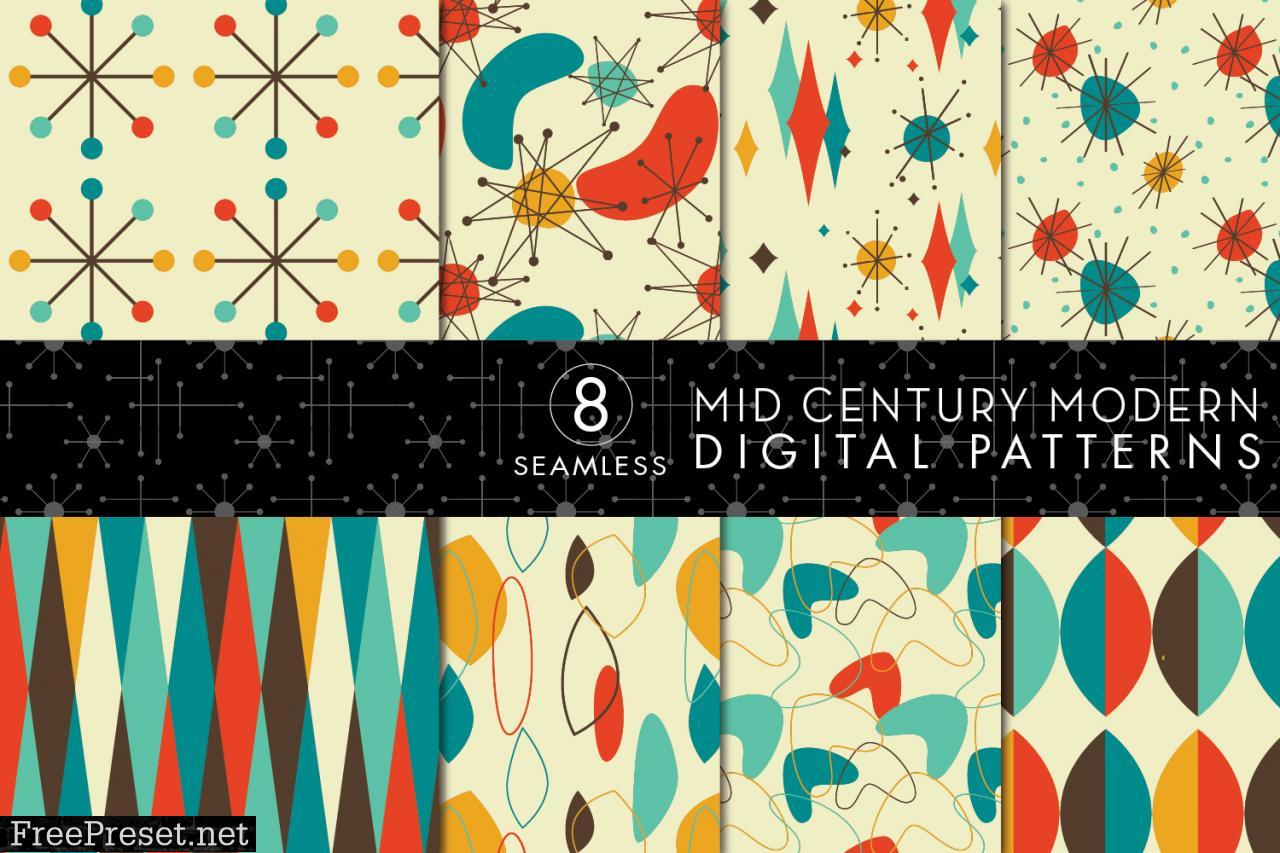 8 Mid Century Modern Patterns - Set 6