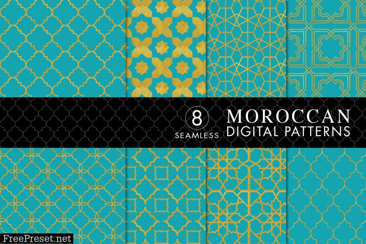 8 Moroccan Patterns - Gold & Turquoise
