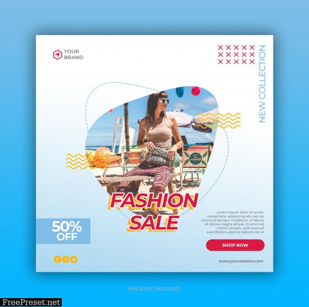 Light blue colorful summer fashion sale social media post and web banner template 
