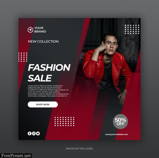 Social media post template with red black fashion sale promotion concept 