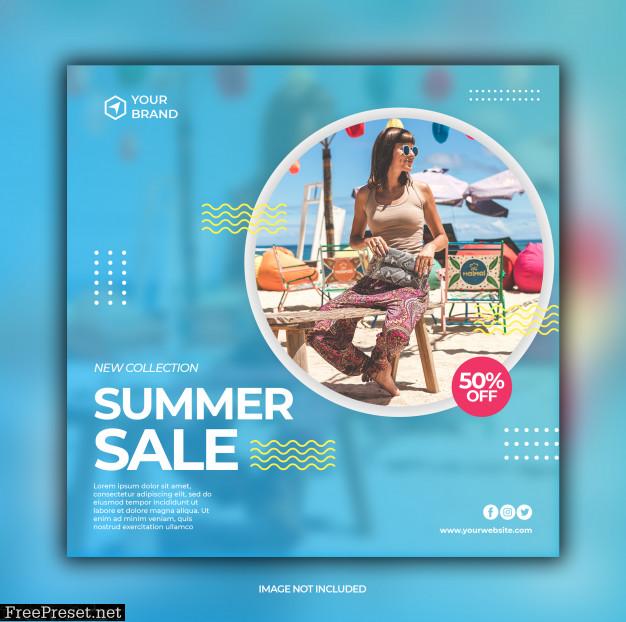 Summer fashion sale promotion banner template for social media post 