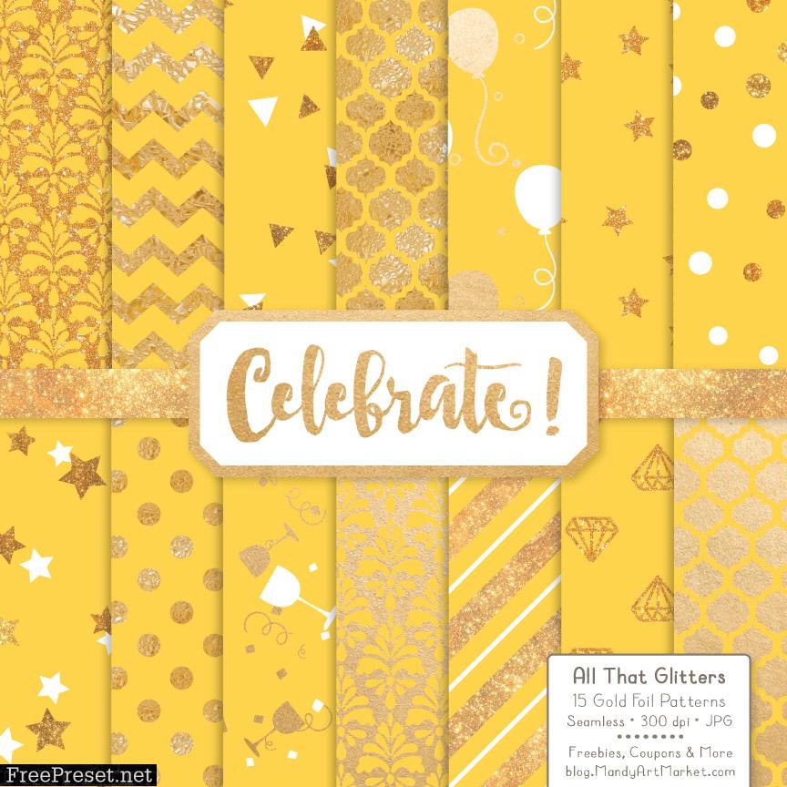 Sunshine Celebrate Gold Digital Paper Set Graphic Patterns By Amanda Ilkov - Image 1