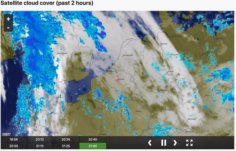 A screenshot satellite image of weather from the Meteoblue, important when shooting the Milky Way