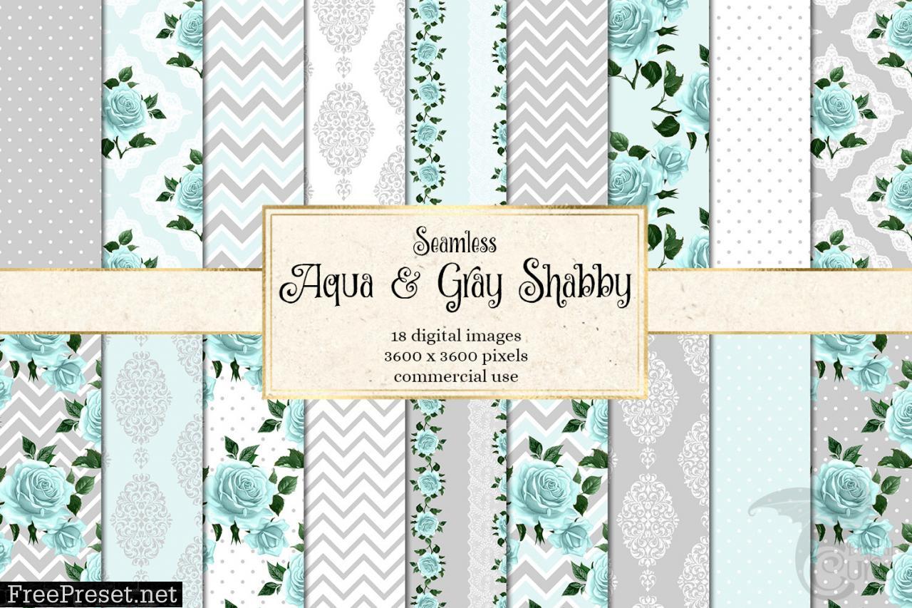 Aqua and Gray Shabby Digital Paper