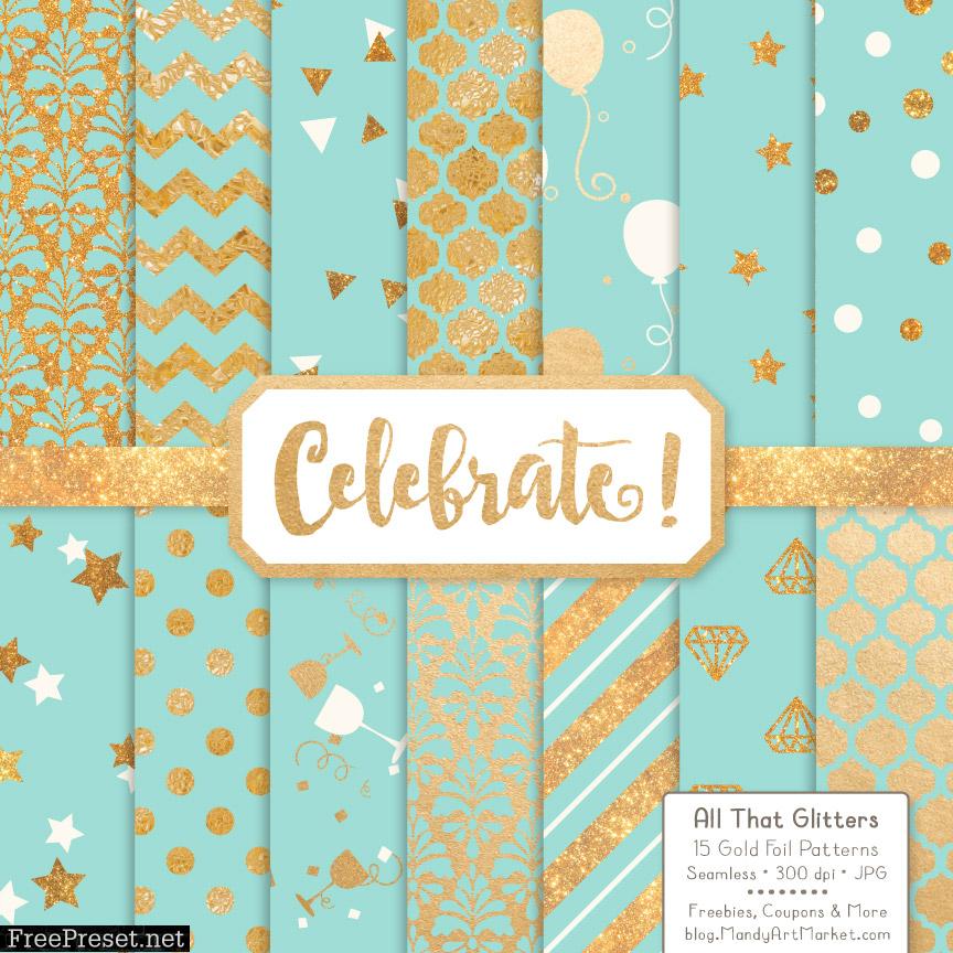 Aqua Celebrate Gold Digital Paper Set