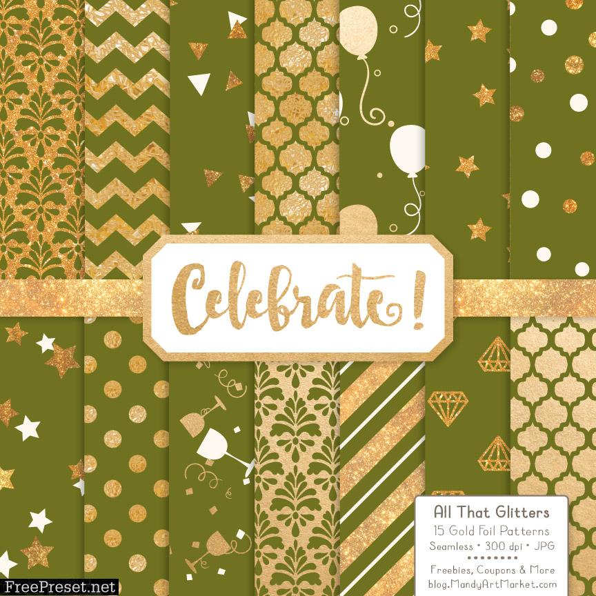 Avocado Celebrate Gold Digital Paper Set