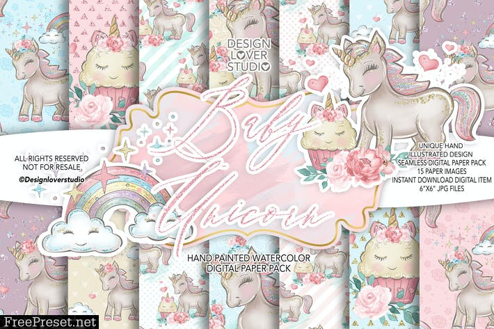 Baby Unicorn digital paper pack 9LMN969