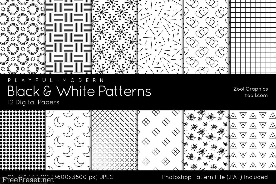 Black and White Digital Papers Playful