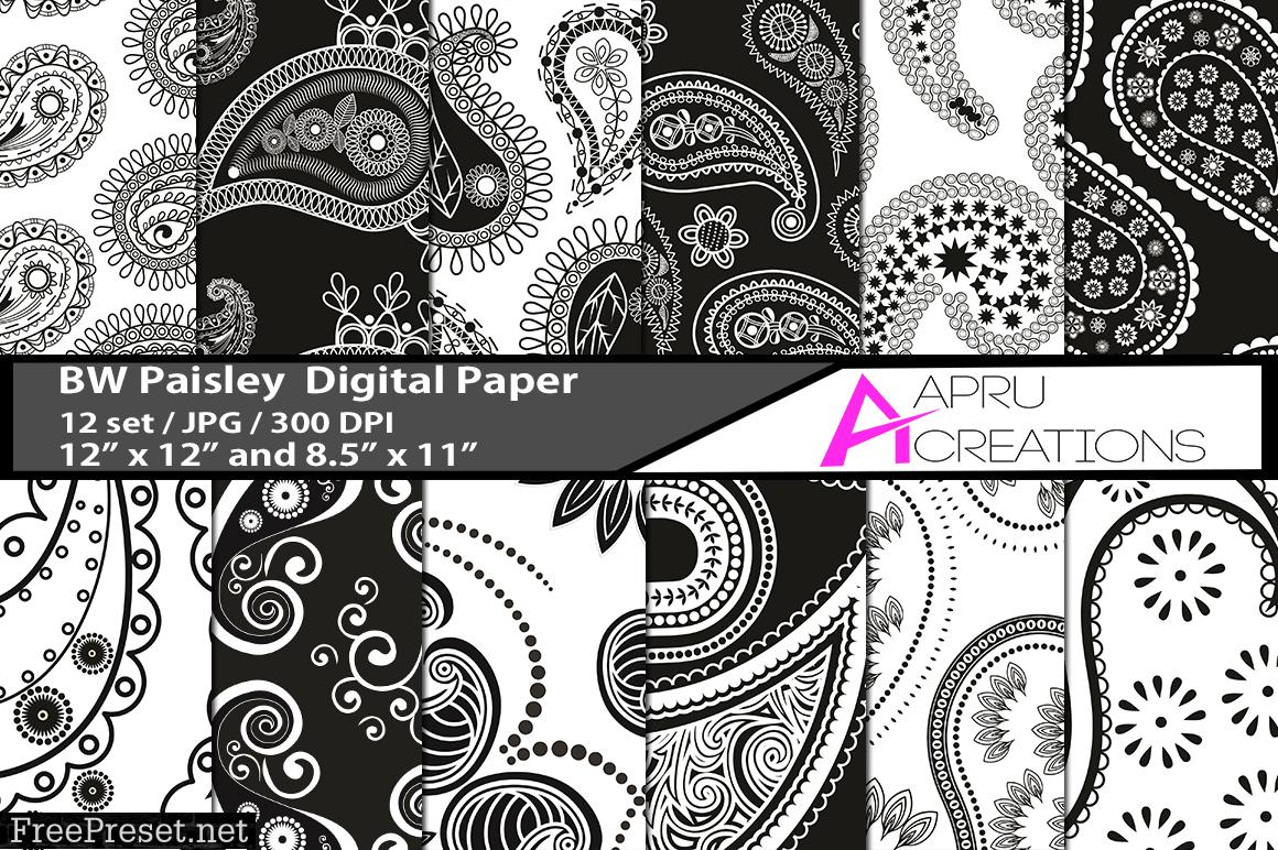 Black and White Paisly Digital Papers