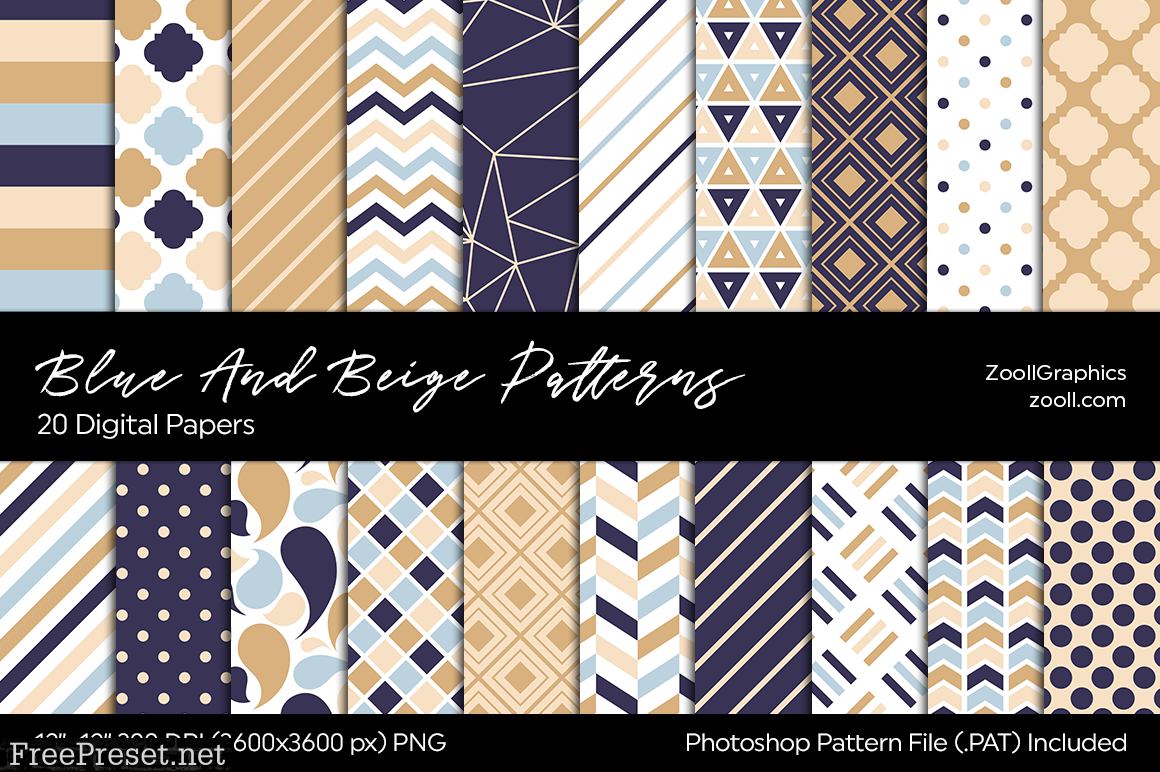 Blue and Beige Digital Papers