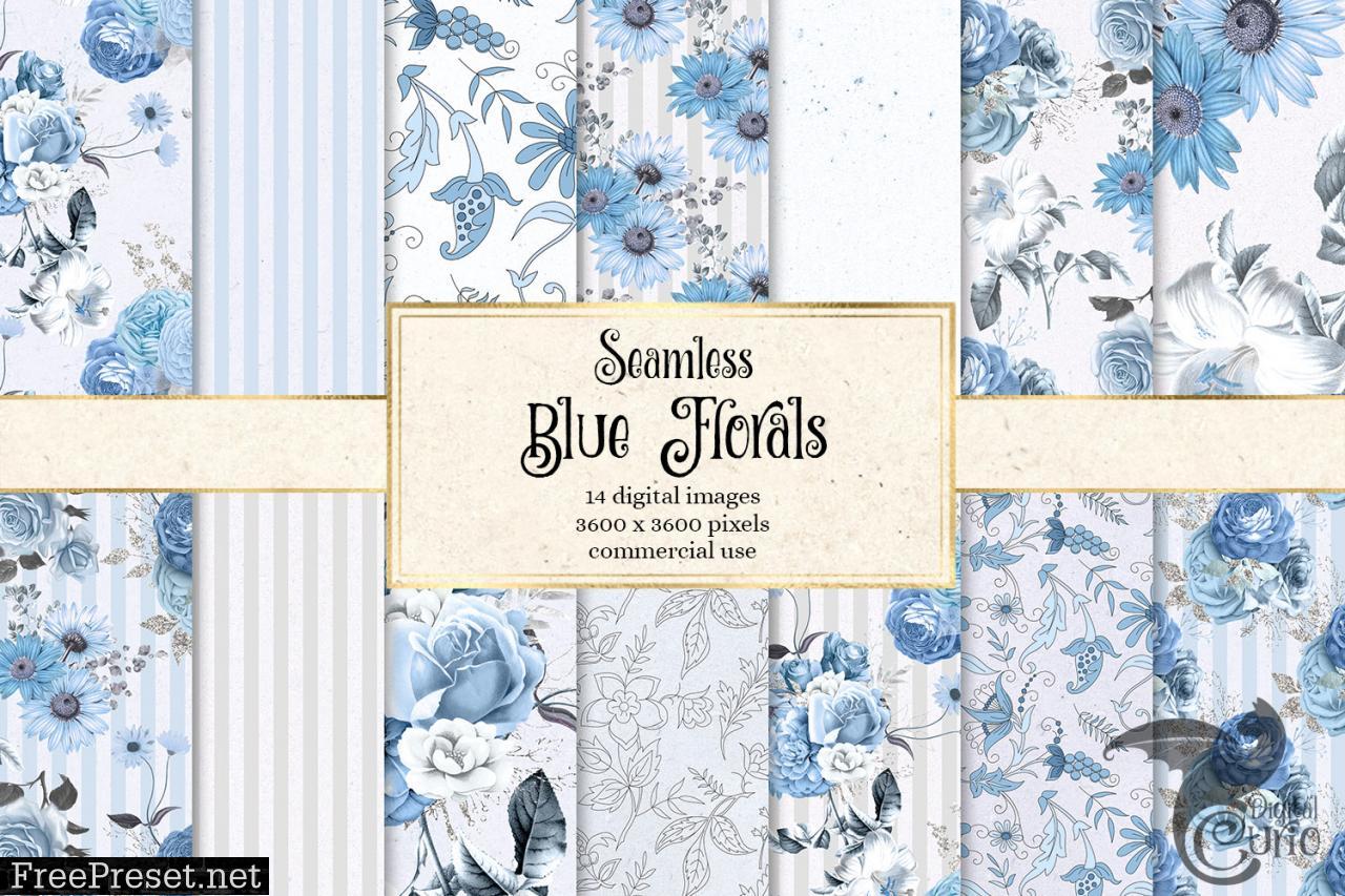 Blue Floral Digital Paper