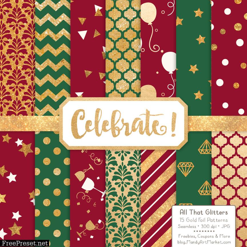 Christmas Celebrate Gold Digital Paper Set