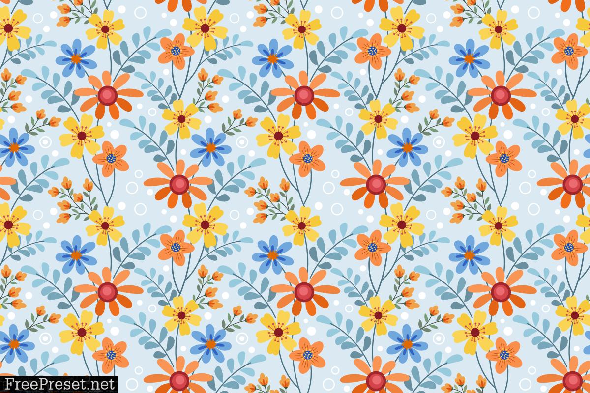 Colorful Hand Draw Flowers Pattern.