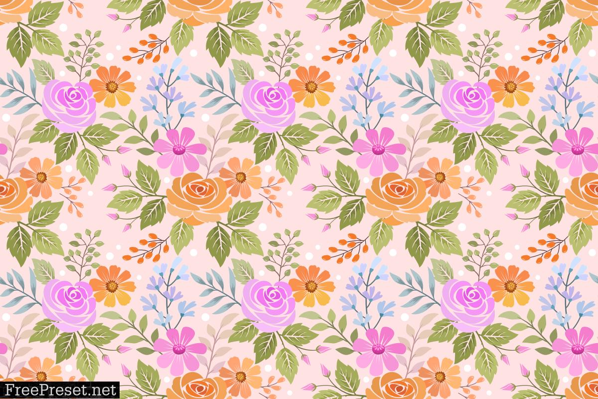 Colorful Hand Draw Flowers Pattern.