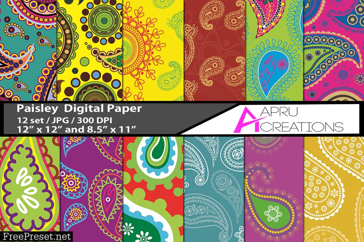 Coloured Paisley Digital Papers