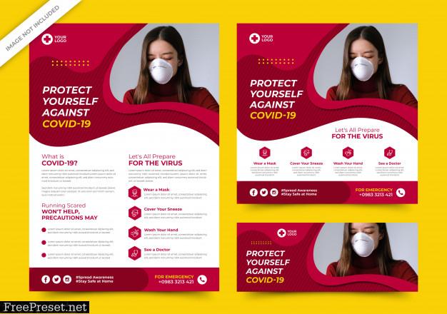 Corona virus flyer and social media banner templates premium