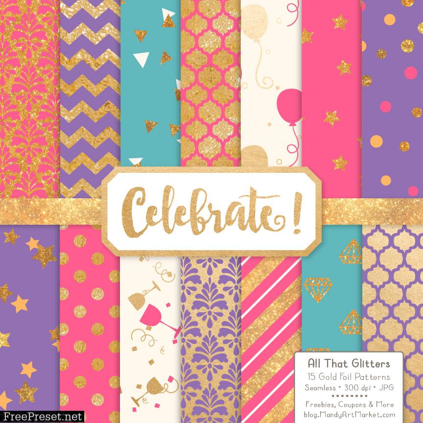 Crayon Box Girl Celebrate Gold Digital Paper Set