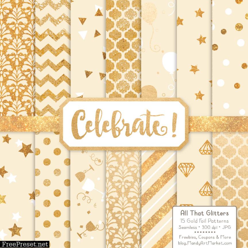 Cream Celebrate Gold Digital Paper Set