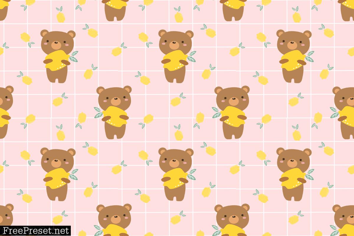 Cute Bear and Lemon Seamless Pattern.