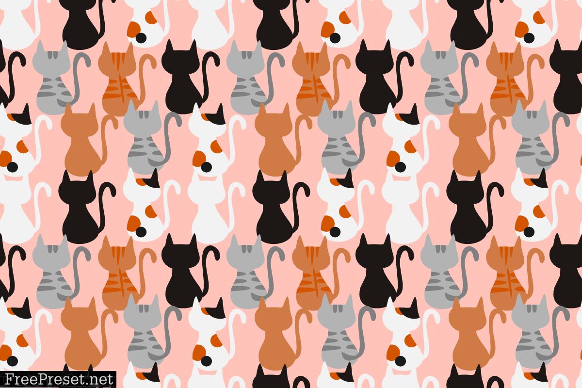 Cute Cat Seamless Pattern Vector.