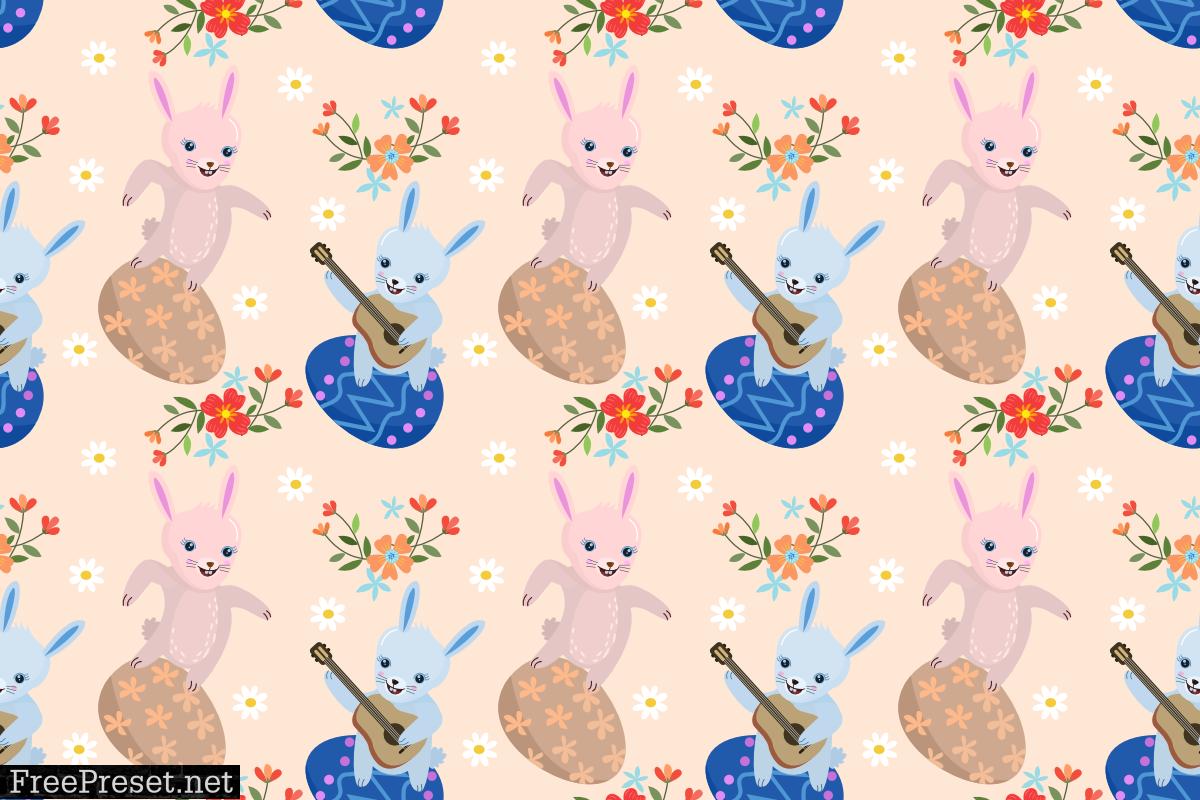 Cute Rabbit Play Guitar with Easter Egg.