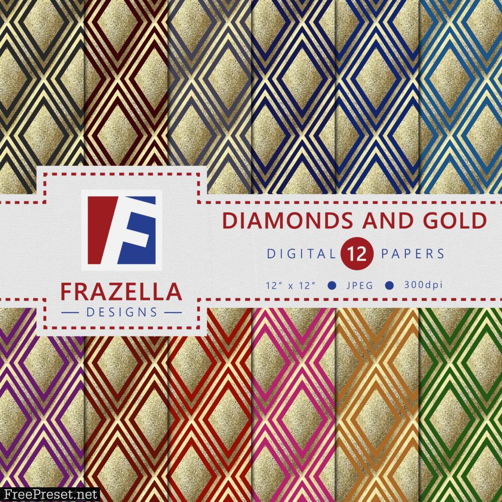 Elegant Diamonds and Gold Digital Paper