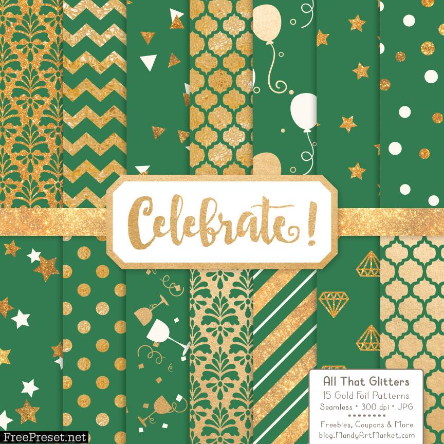 Emerald Celebrate Gold Digital Paper Set