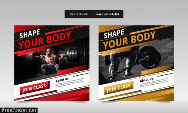Fitness post banner design, red and yellow.