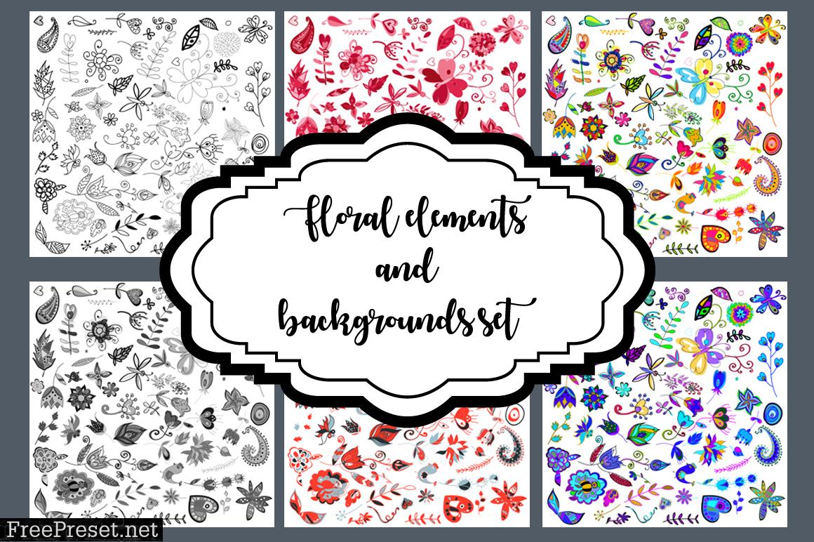 Floral Elements and Backgrounds Set