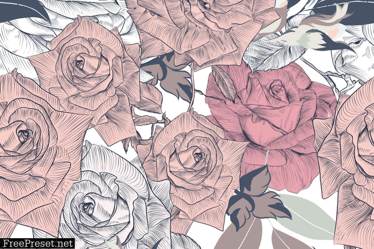 Floral Pattern Beautiful Rose Flowers