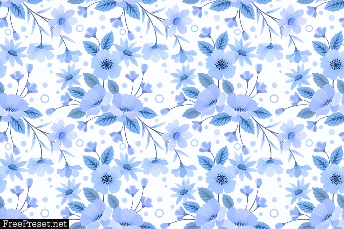 Floral Pattern on Blue Background.