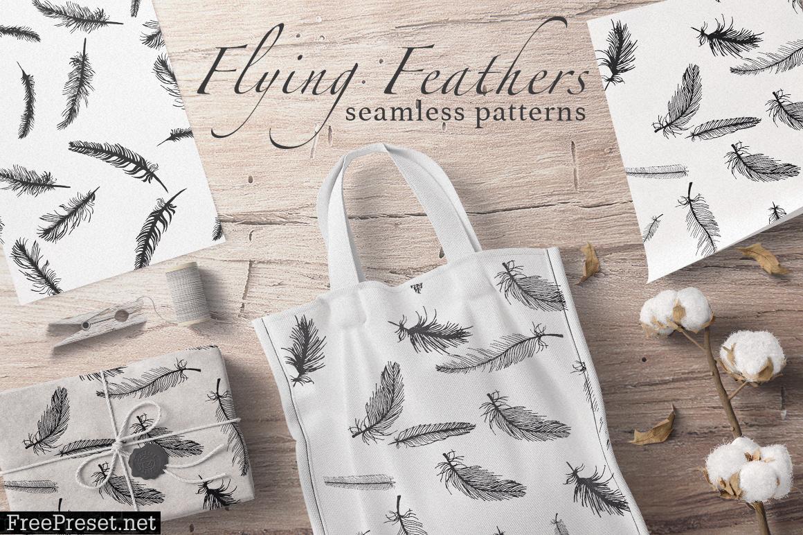 Flying Feathers Seamless Patterns