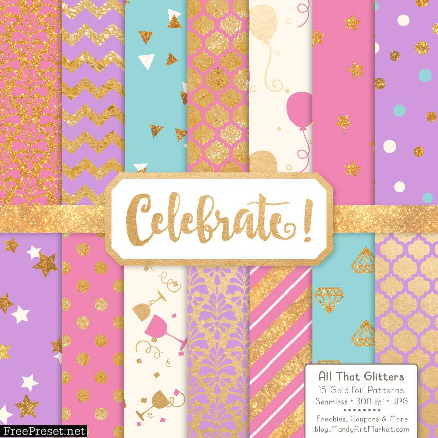 Fresh Girl Celebrate Gold Digital Paper Set