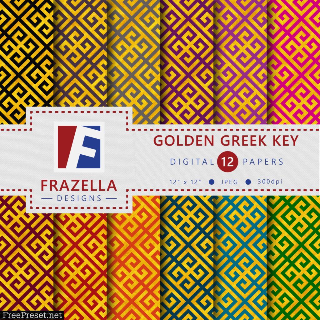 Golden Greek Key Pattern Digital Paper Collection