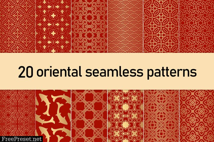 Golden Oriental Seamless Patterns AMQTKLC