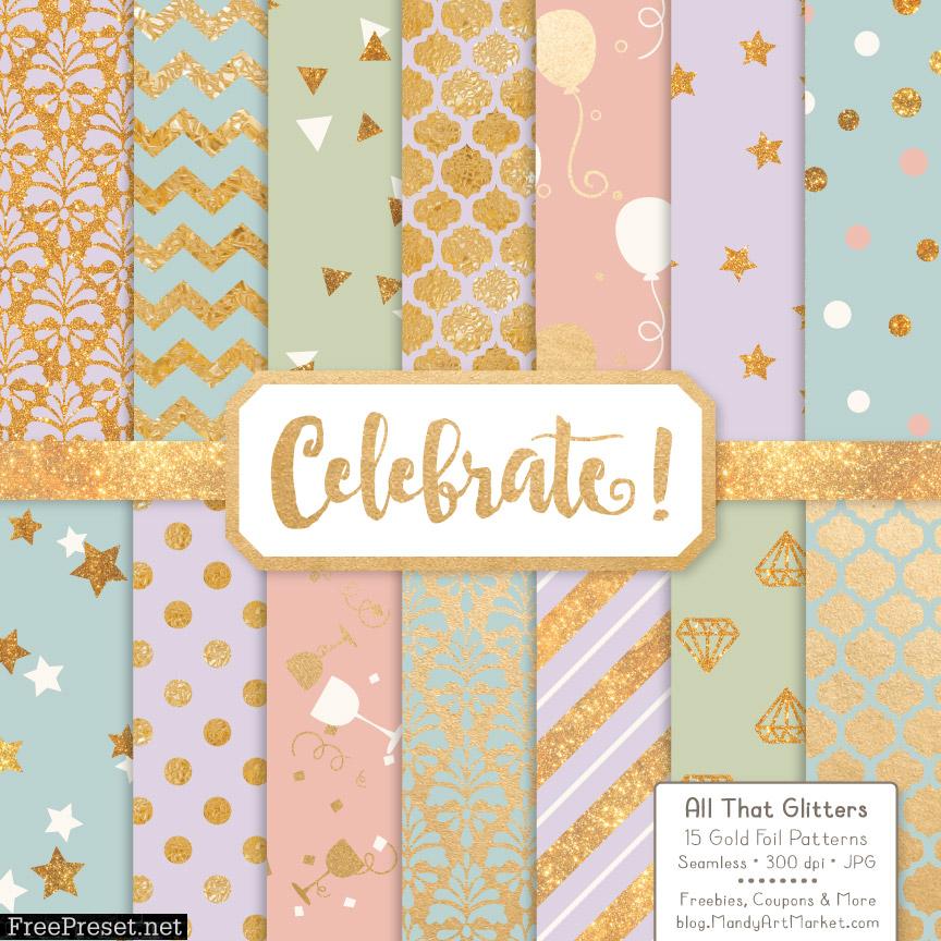 Grandmas Garden Celebrate Gold Digital Paper Set