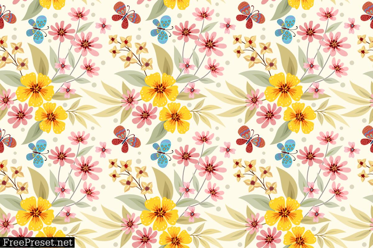 Hand Draw Flowers Seamless Pattern.