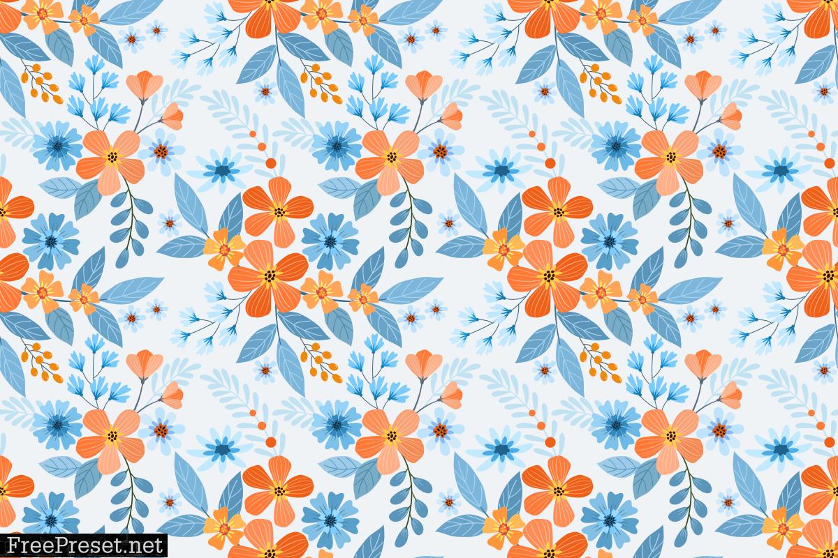 Hand Draw Flowers Seamless Pattern.