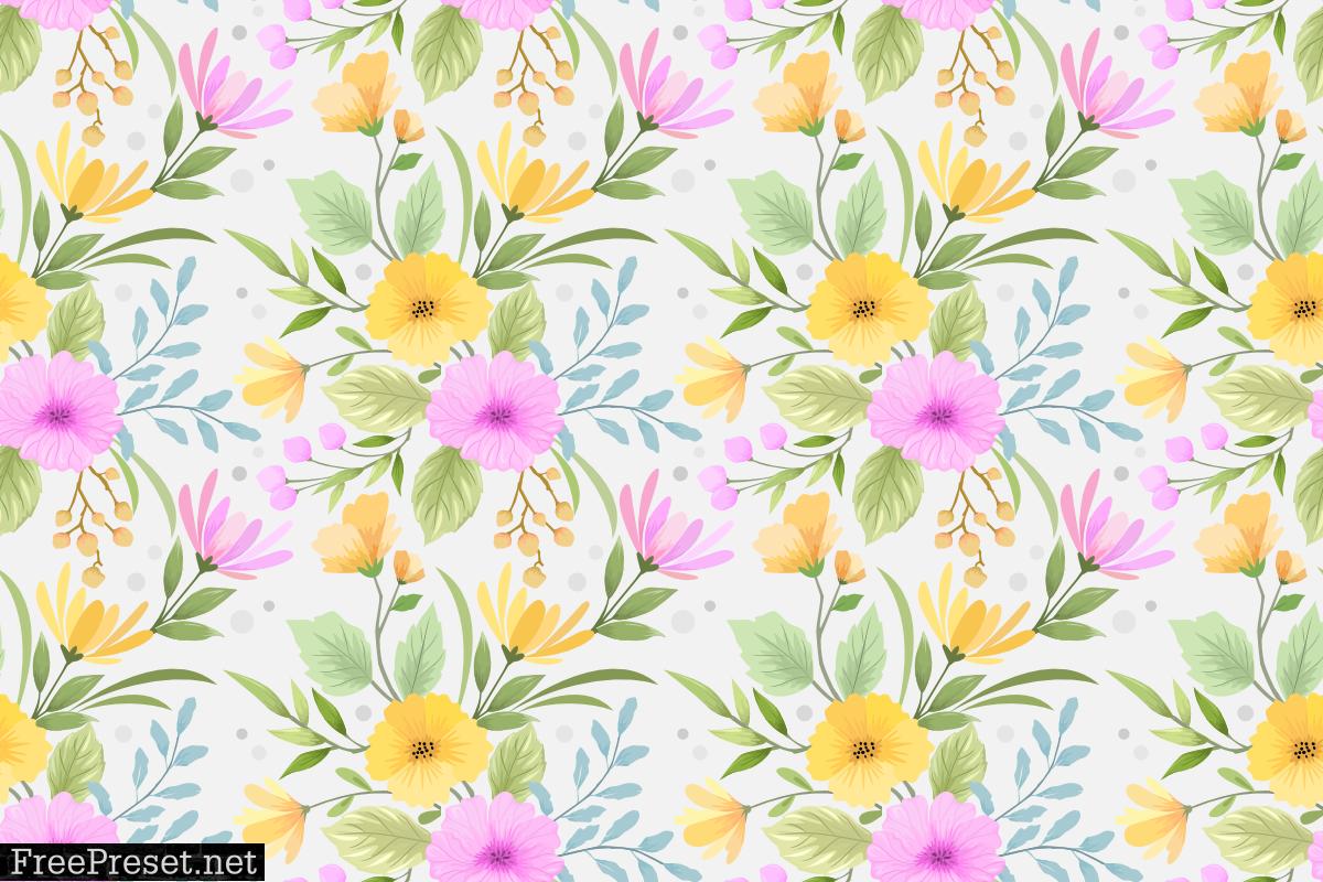 Hand Draw Flowers Seamless Pattern.