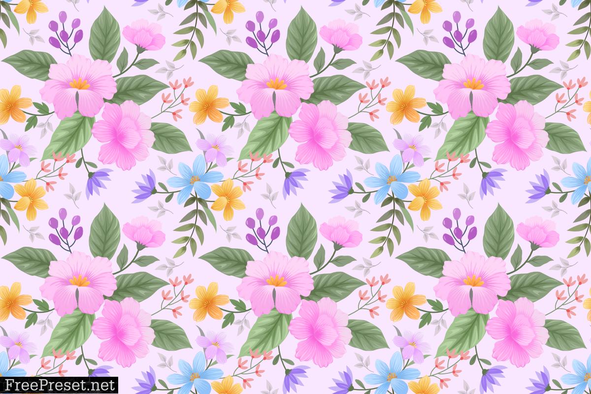 Hand Draw Flowers Seamless Pattern.