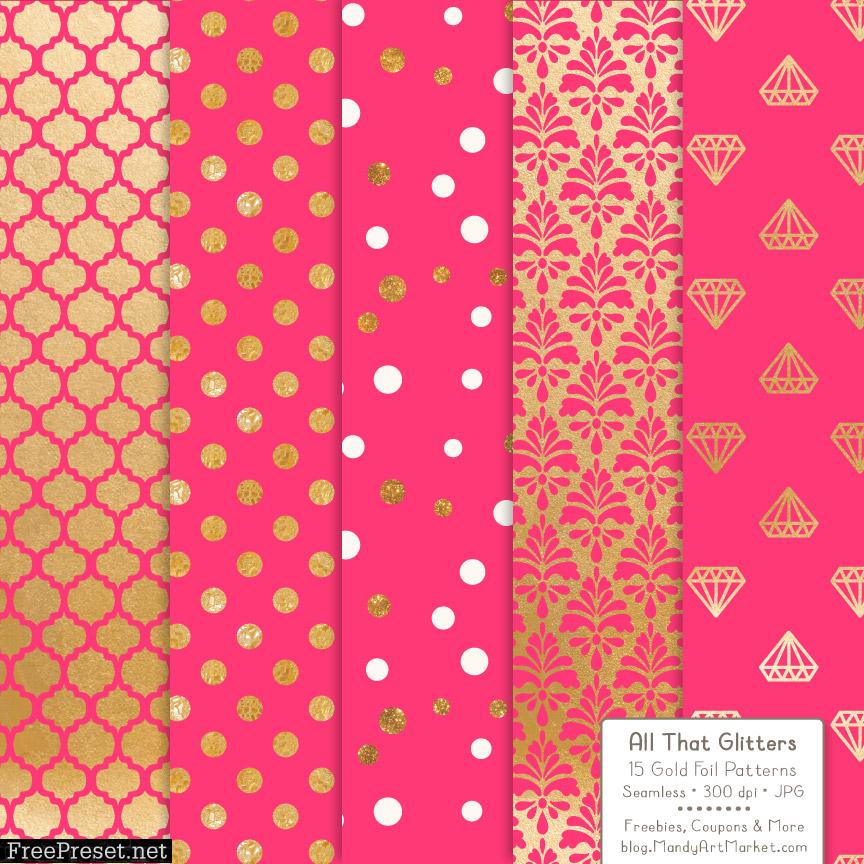 Hot Pink Celebrate Gold Digital Paper Set