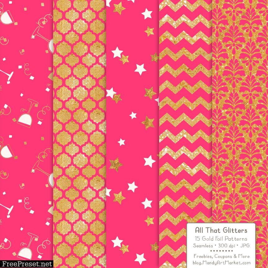 Hot Pink Celebrate Gold Digital Paper Set