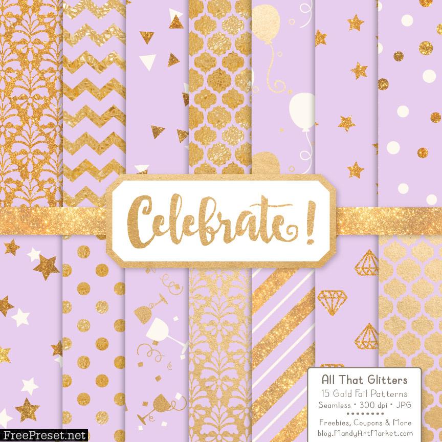 Lavender Celebrate Gold Digital Paper Set