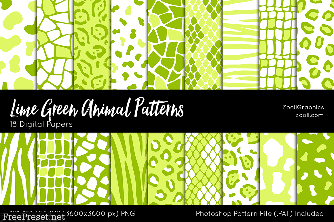 Lime Green Animal Digital Papers