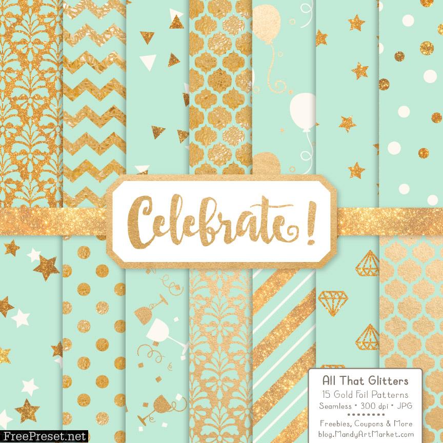 Mint Celebrate Gold Digital Paper Set