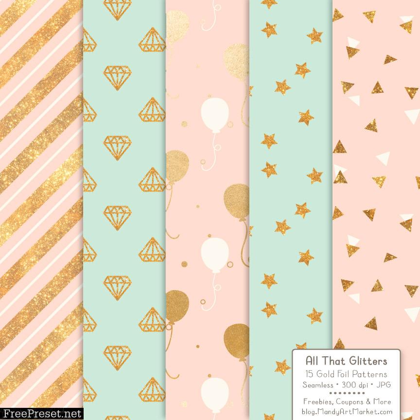 Mint Peach Celebrate Gold Digital Paper Set