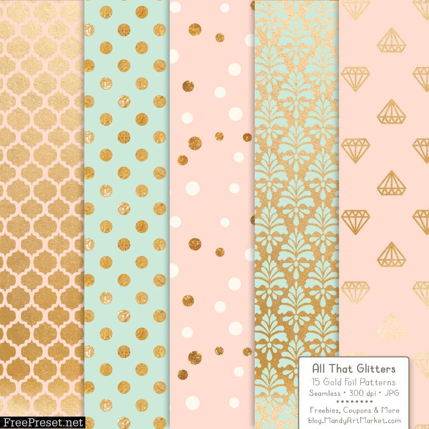 Mint Peach Celebrate Gold Digital Paper Set